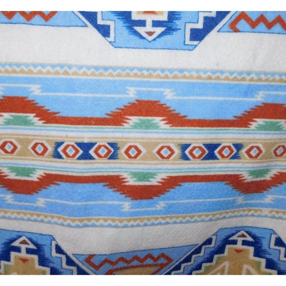 VTG Aztec Southwest Print Twin Blanket Nylon Poly 72" x 90" Blue Tan UNUSED - Picture 2 of 8